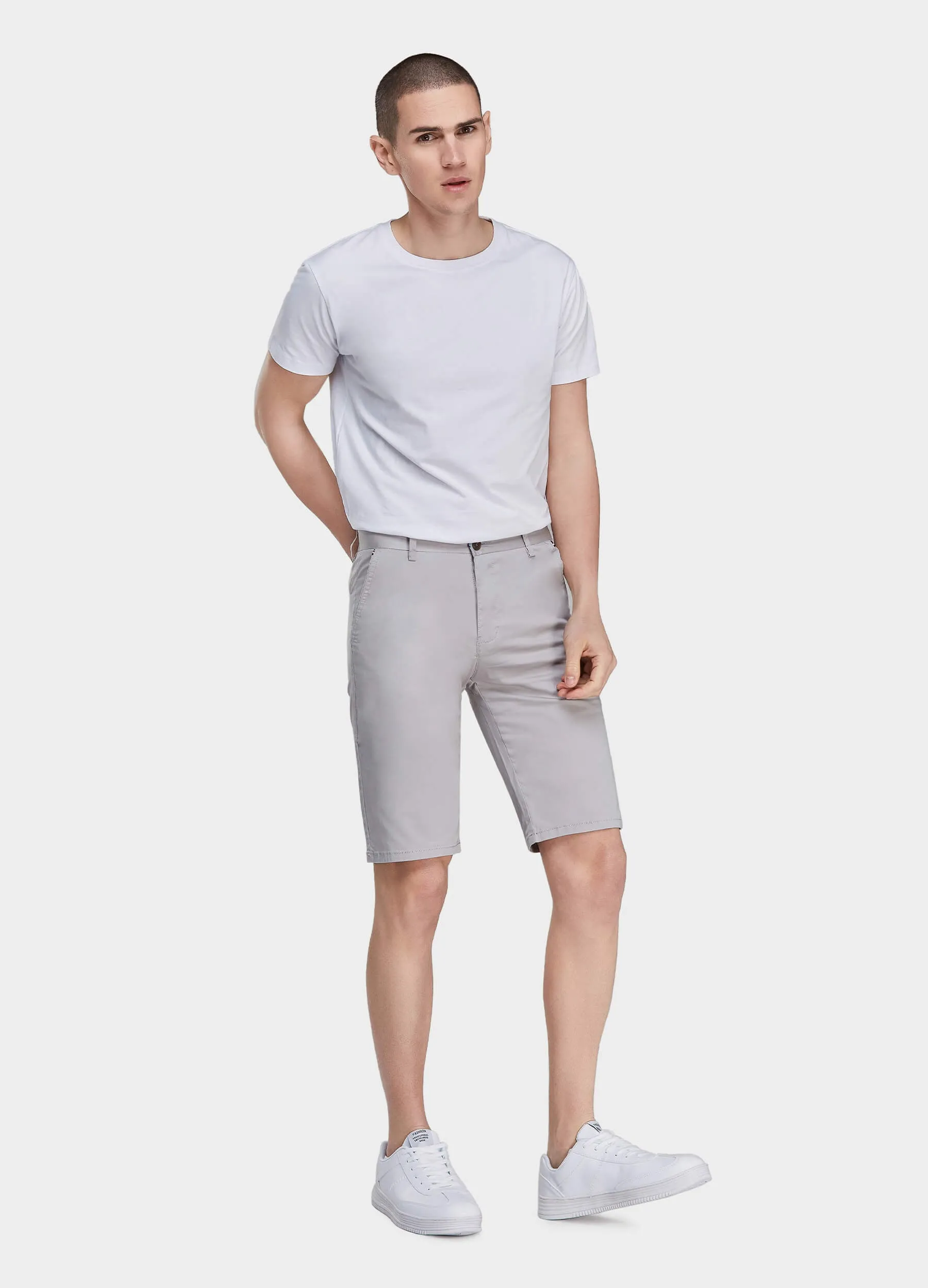 1PA1 Men's Flat Front Cotton Shorts with Slant Pocket Slim Fit(Clearance)