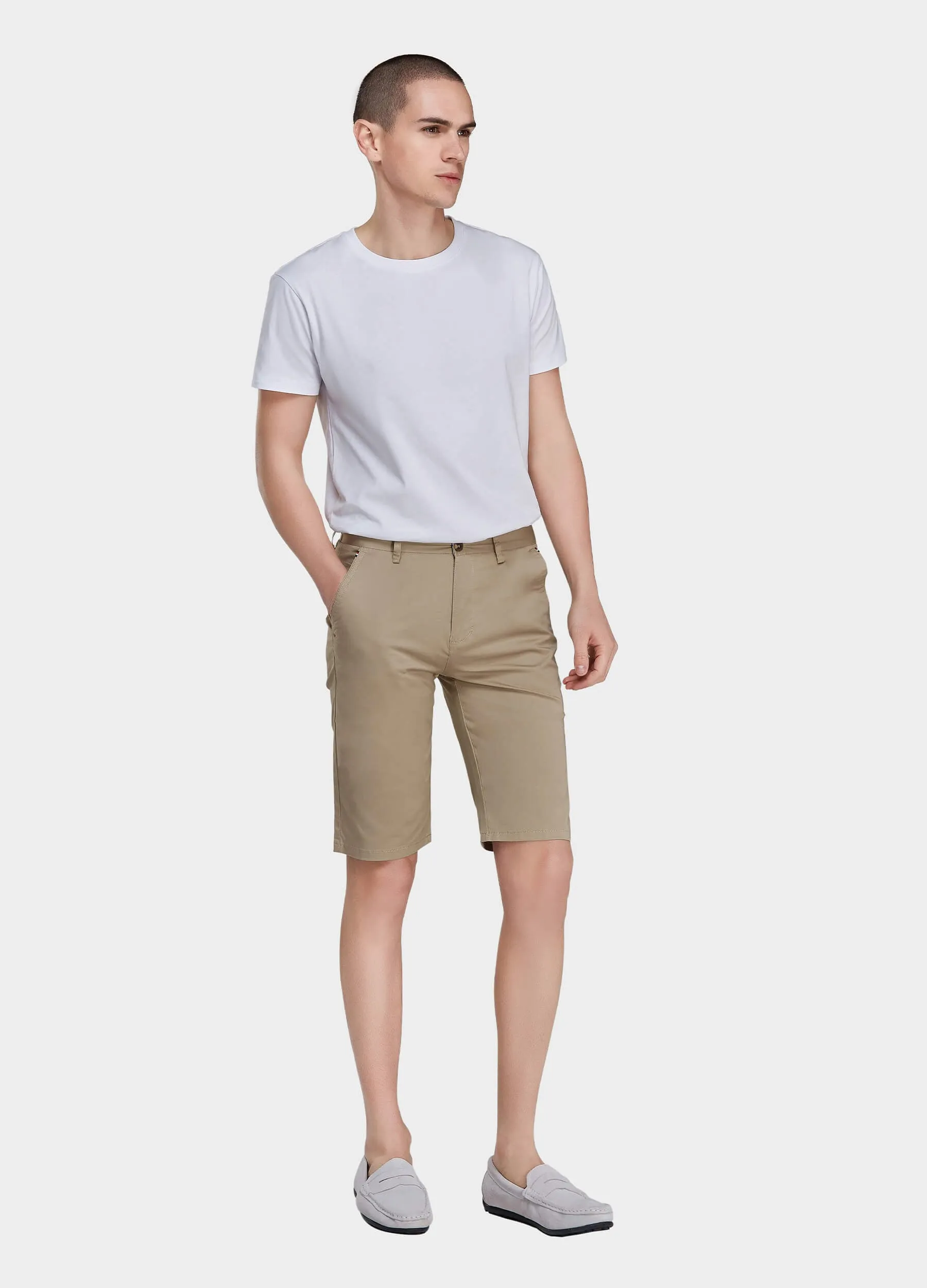 1PA1 Men's Flat Front Cotton Shorts with Slant Pocket Slim Fit(Clearance)