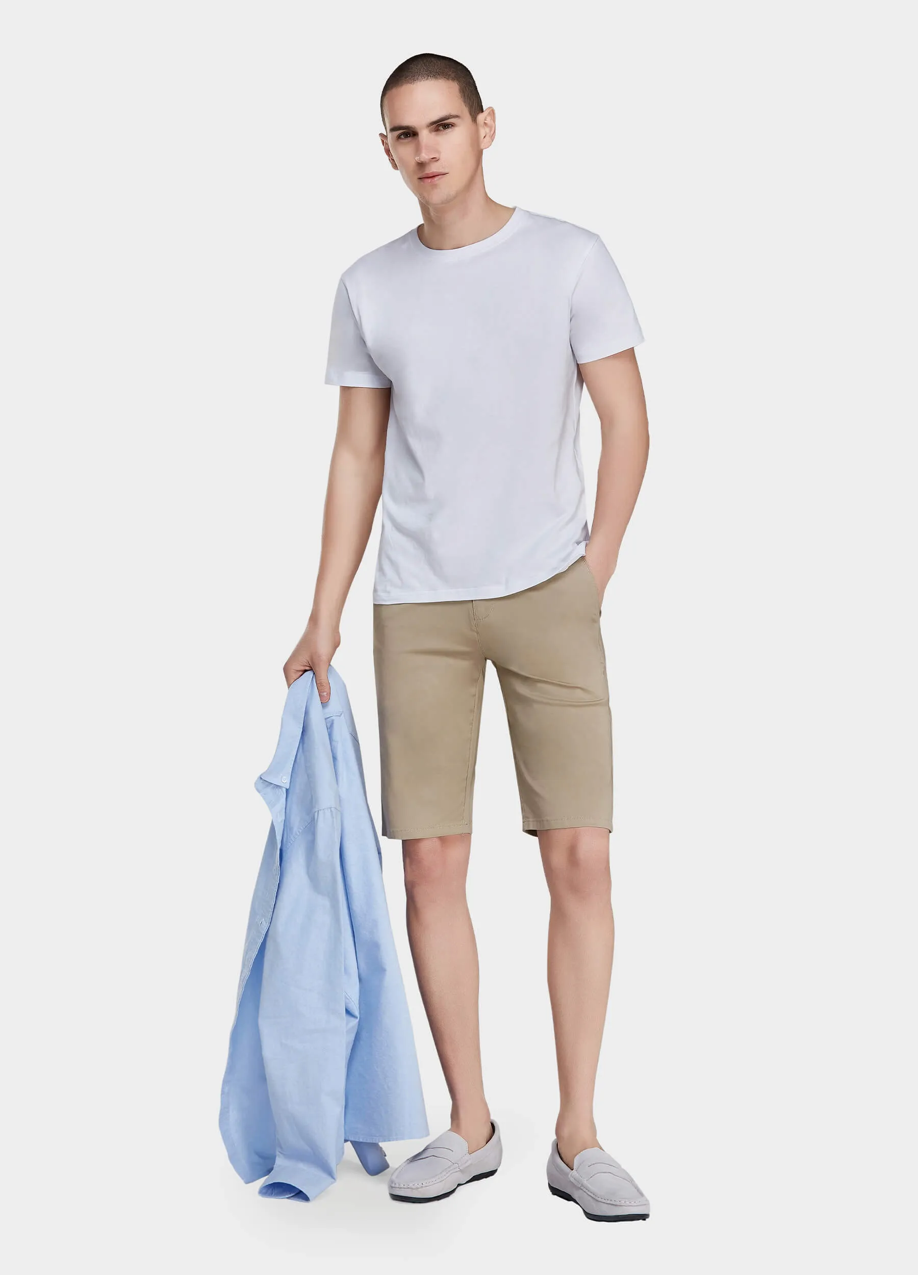 1PA1 Men's Flat Front Cotton Shorts with Slant Pocket Slim Fit(Clearance)