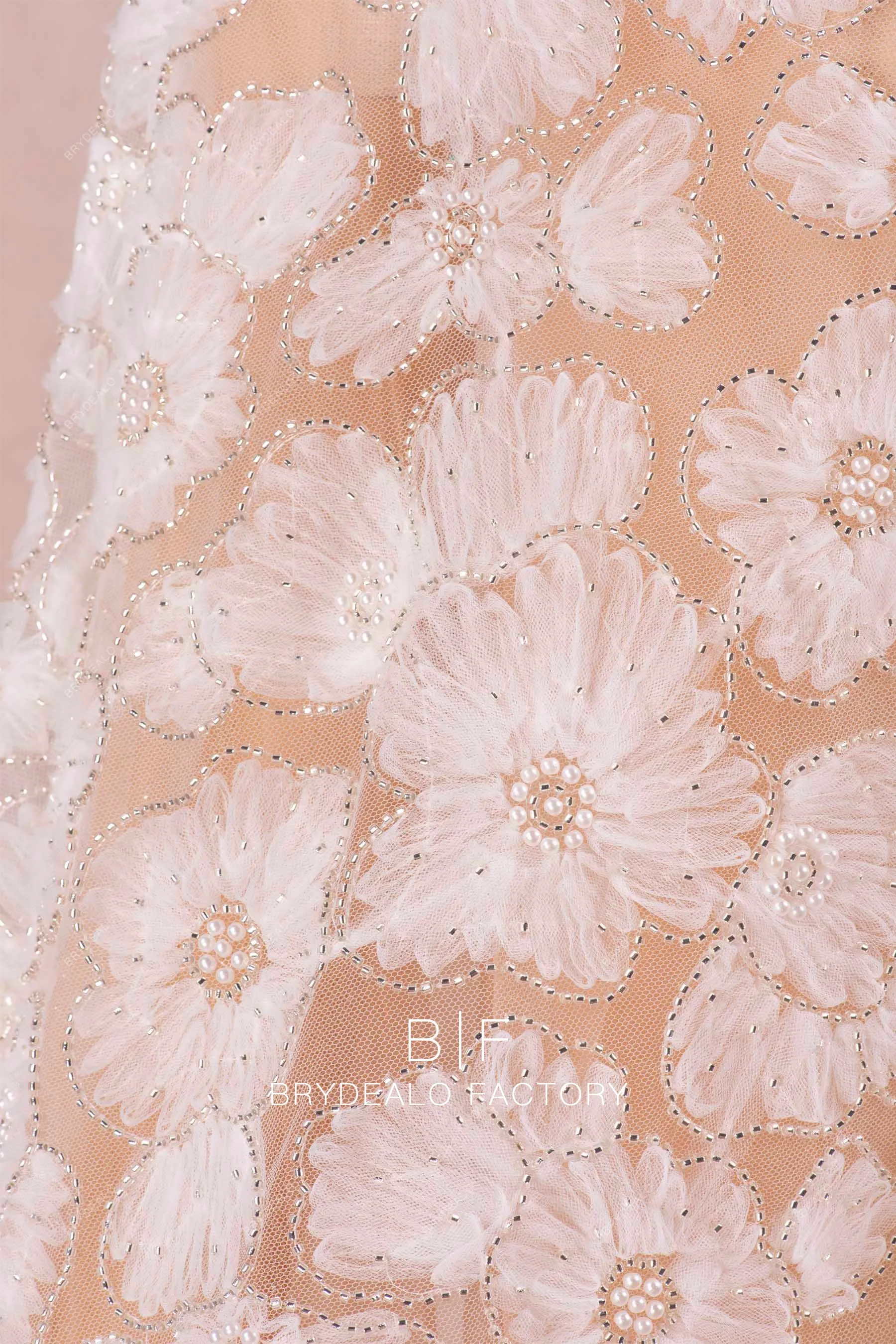 3D Tulle Flowers Lace with Pearls and Beading