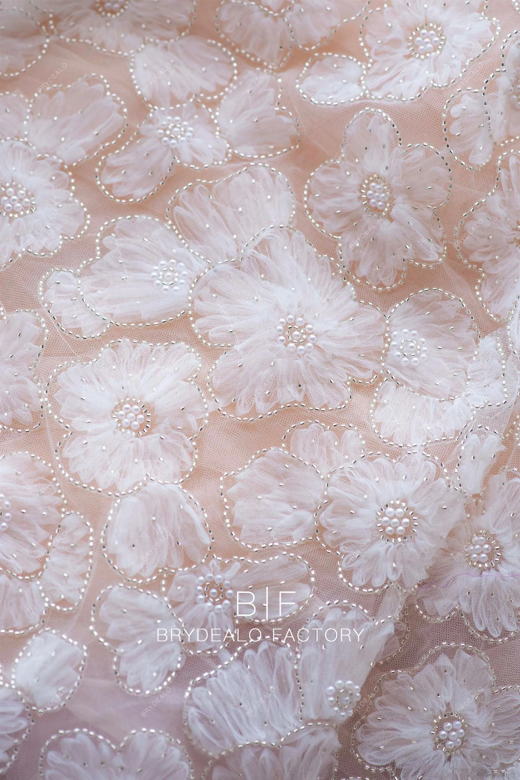 3D Tulle Flowers Lace with Pearls and Beading