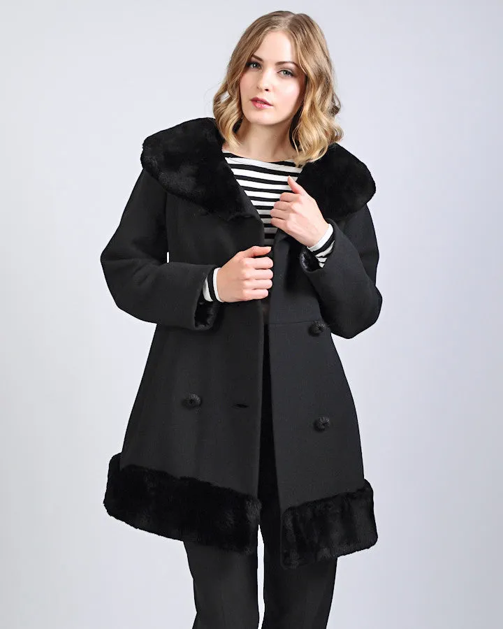 Black Sheared Fur   Wool Coat