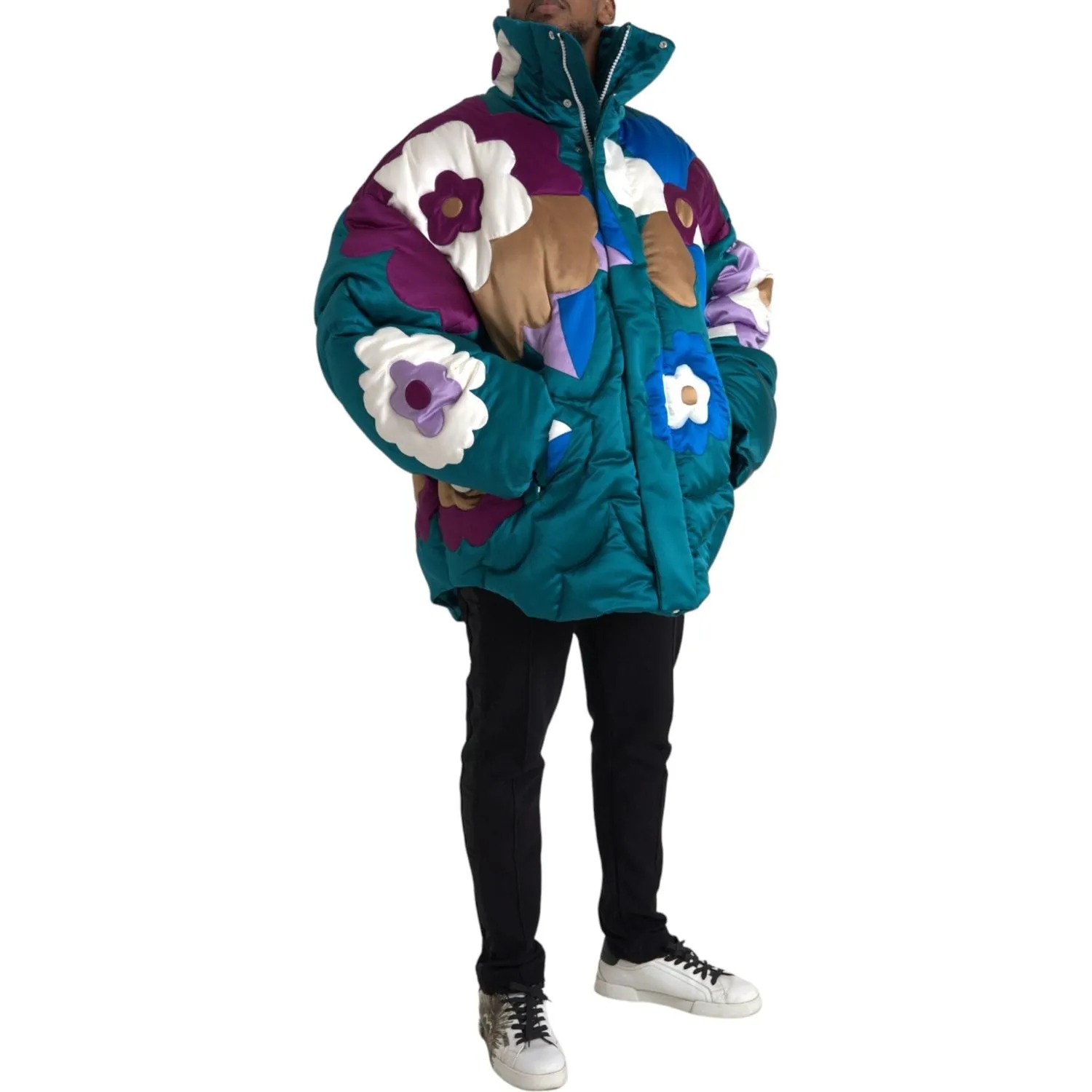 Dolce & Gabbana Multicolor Floral Windbreaker Puffer Jacket