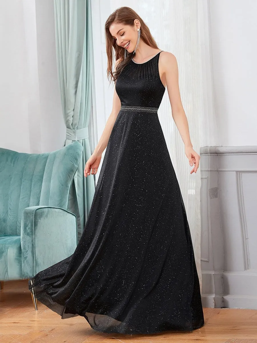 Elegant Round Neck Sleeveless Maxi Evening Dress for Party