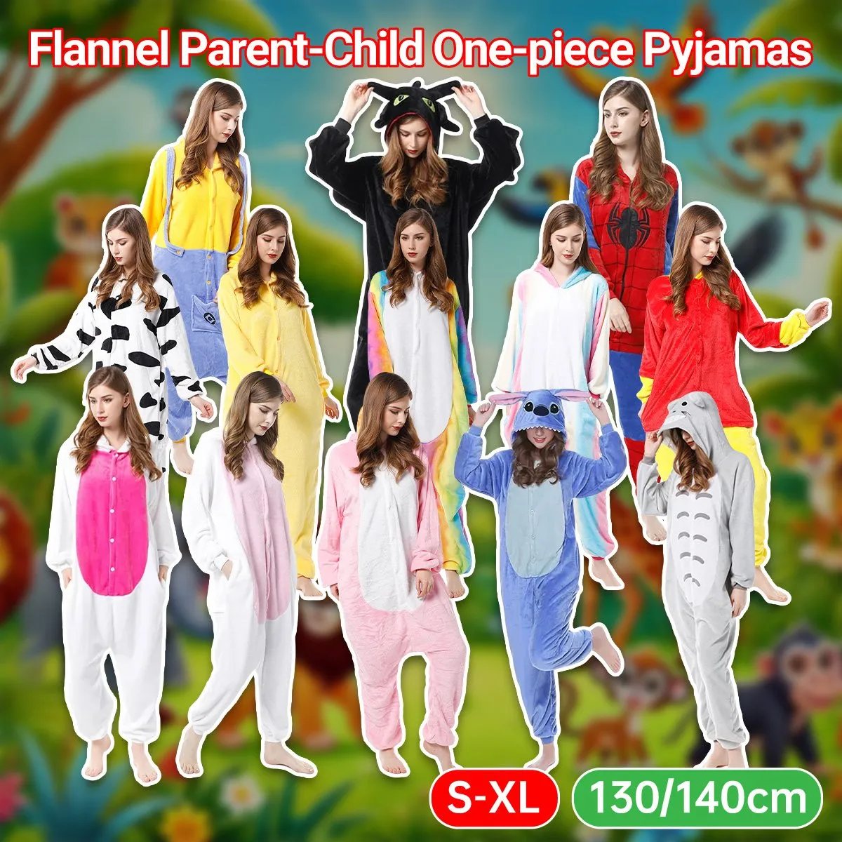 Flannel Parent-Child One-Piece Animal Pyjamas