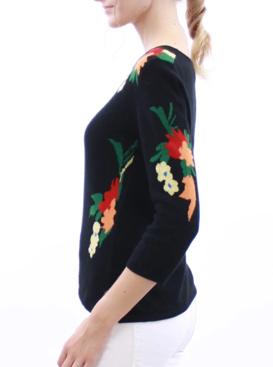 Floral-Intarsia V Neck