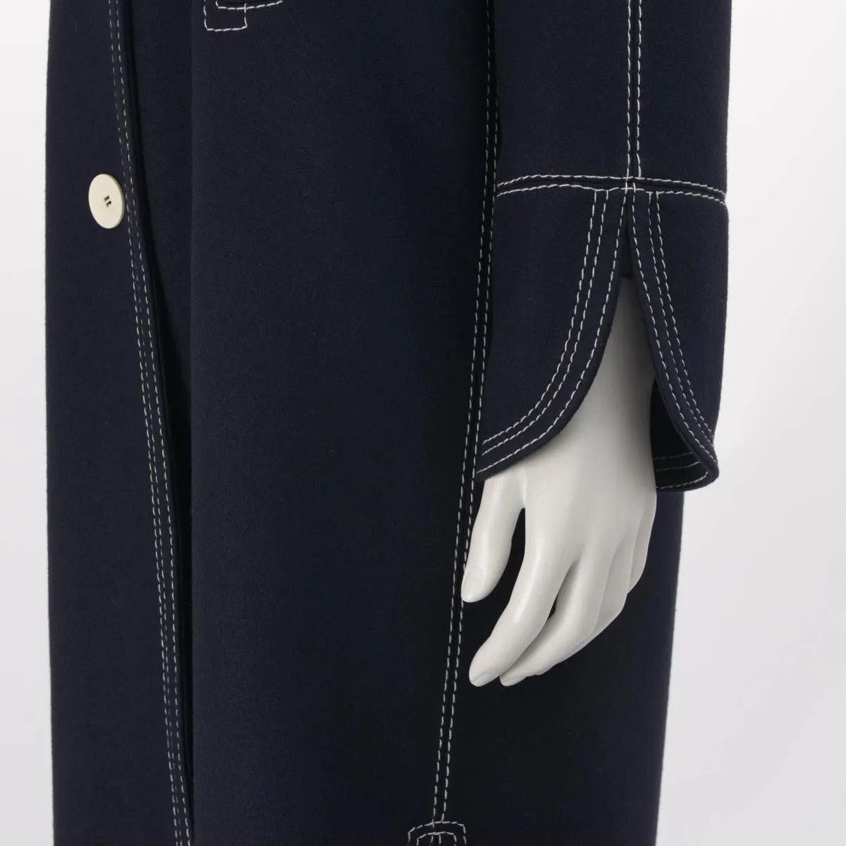 Giorgio Armani Navy Bonded Wool Top Stitched Coat IT 40