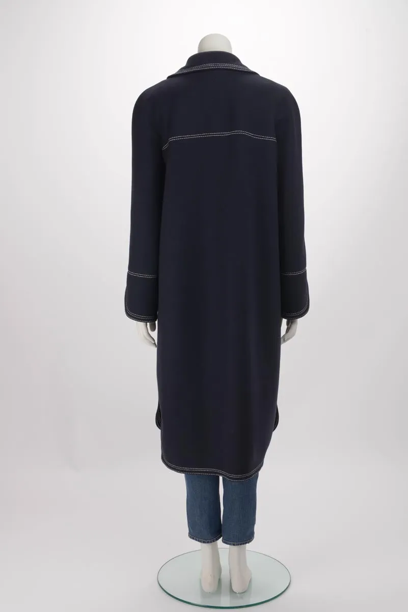 Giorgio Armani Navy Bonded Wool Top Stitched Coat IT 40