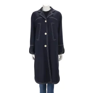 Giorgio Armani Navy Bonded Wool Top Stitched Coat IT 40