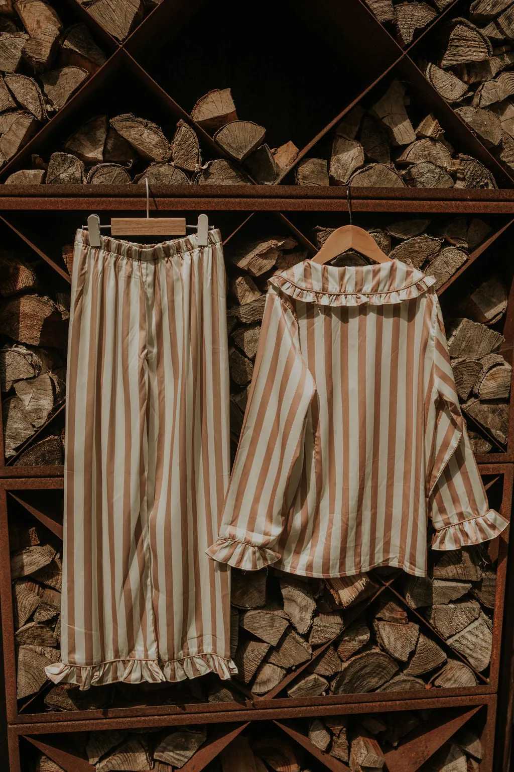 Girls Cream Stripe Pearl Pyjamas