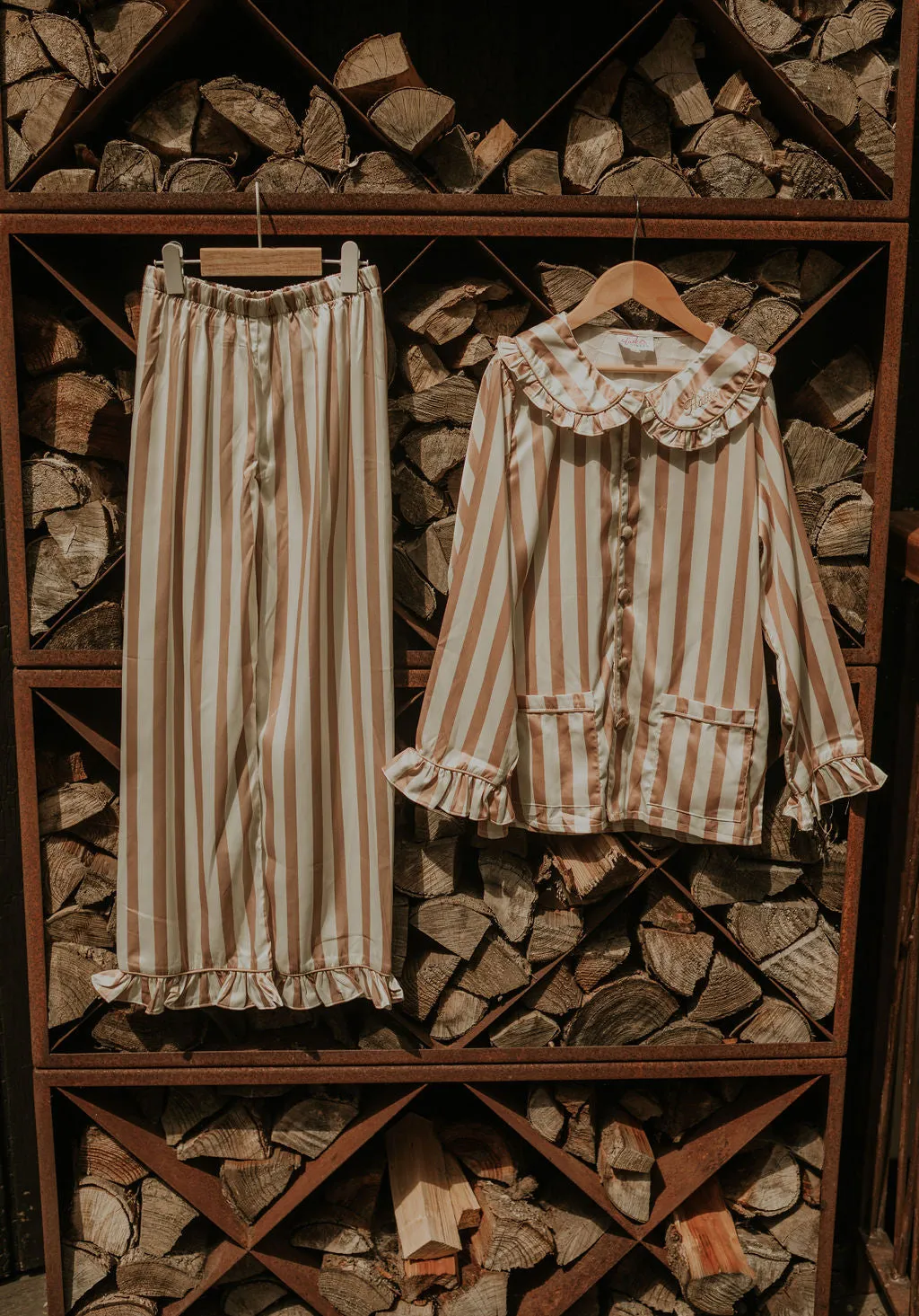 Girls Cream Stripe Pearl Pyjamas