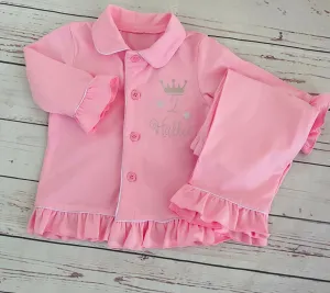 Girls Pink Ruffle Crown Pjs