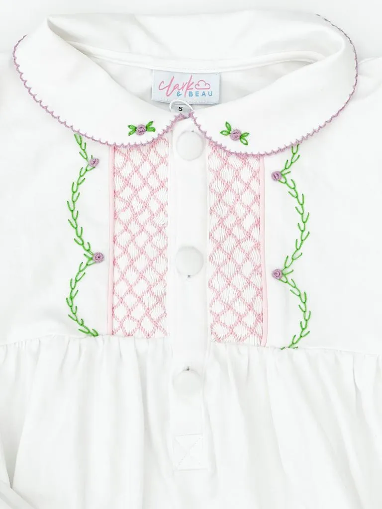 Girls White and Pink Smocked Pyjamas