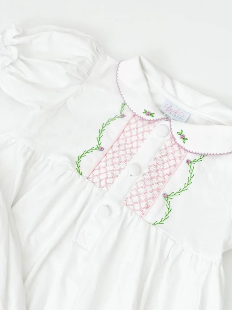 Girls White and Pink Smocked Pyjamas