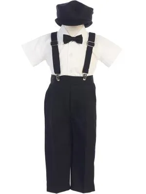 Khaki Boys Suspender Pants Set w/ Hat