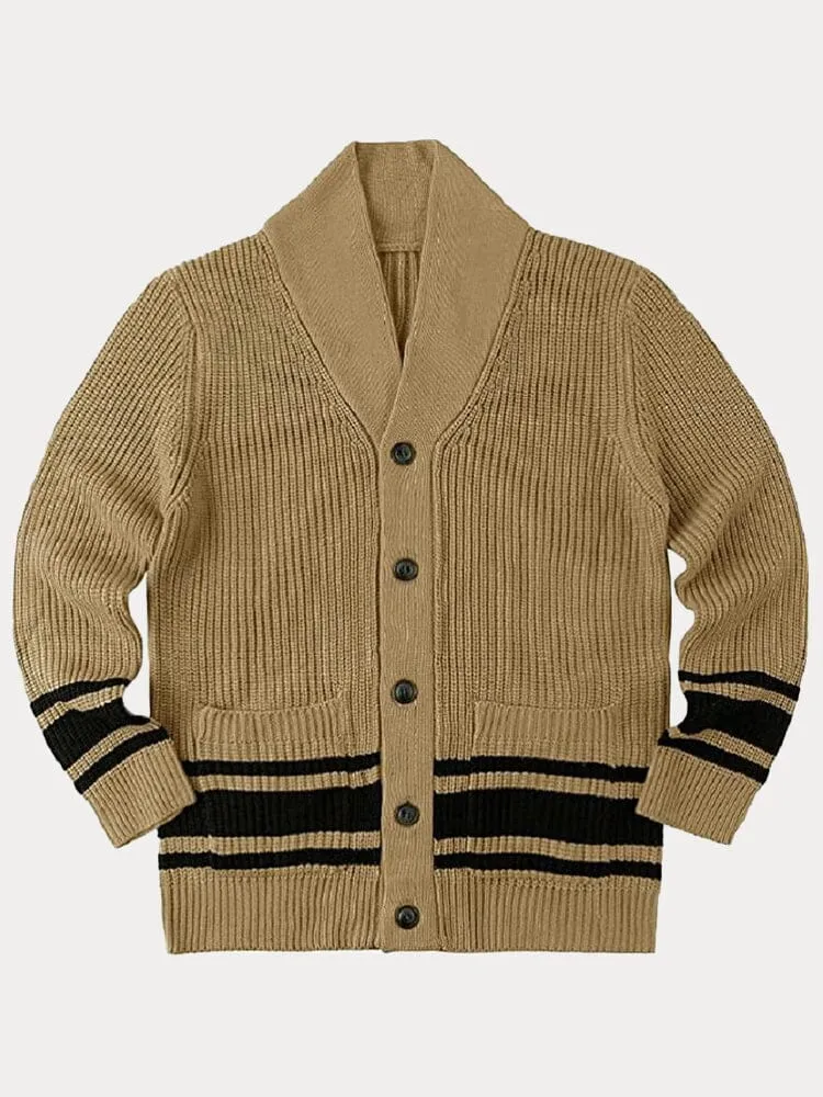 Lapel Neck Striped Hem Sweater Coat