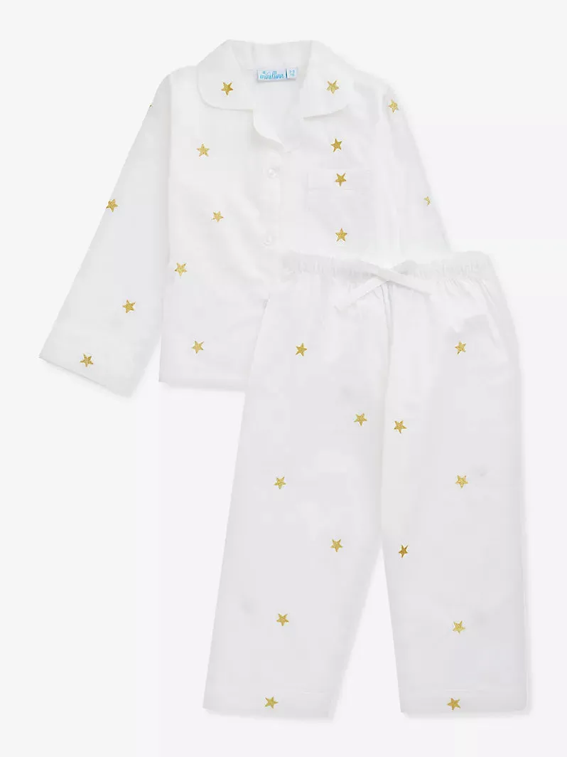 Limited Edition White Cotton Pyjamas with Gold Stars