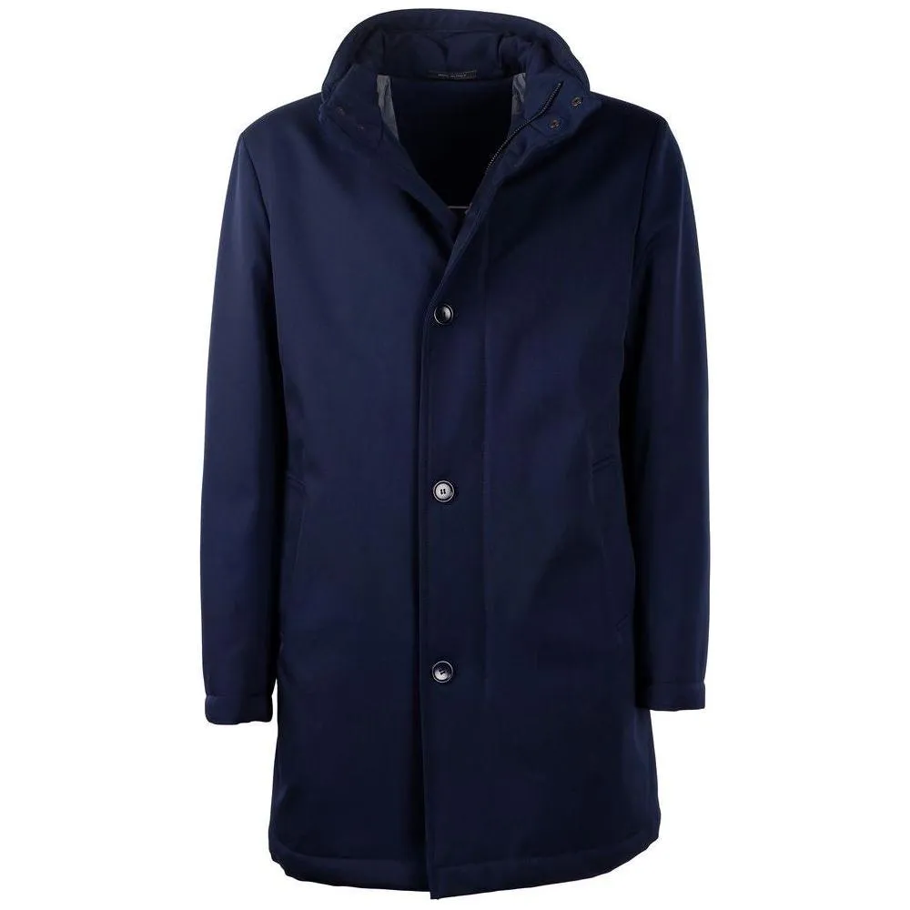 Made in Italy Elegant Blue Virgin Wool Storm System Coat