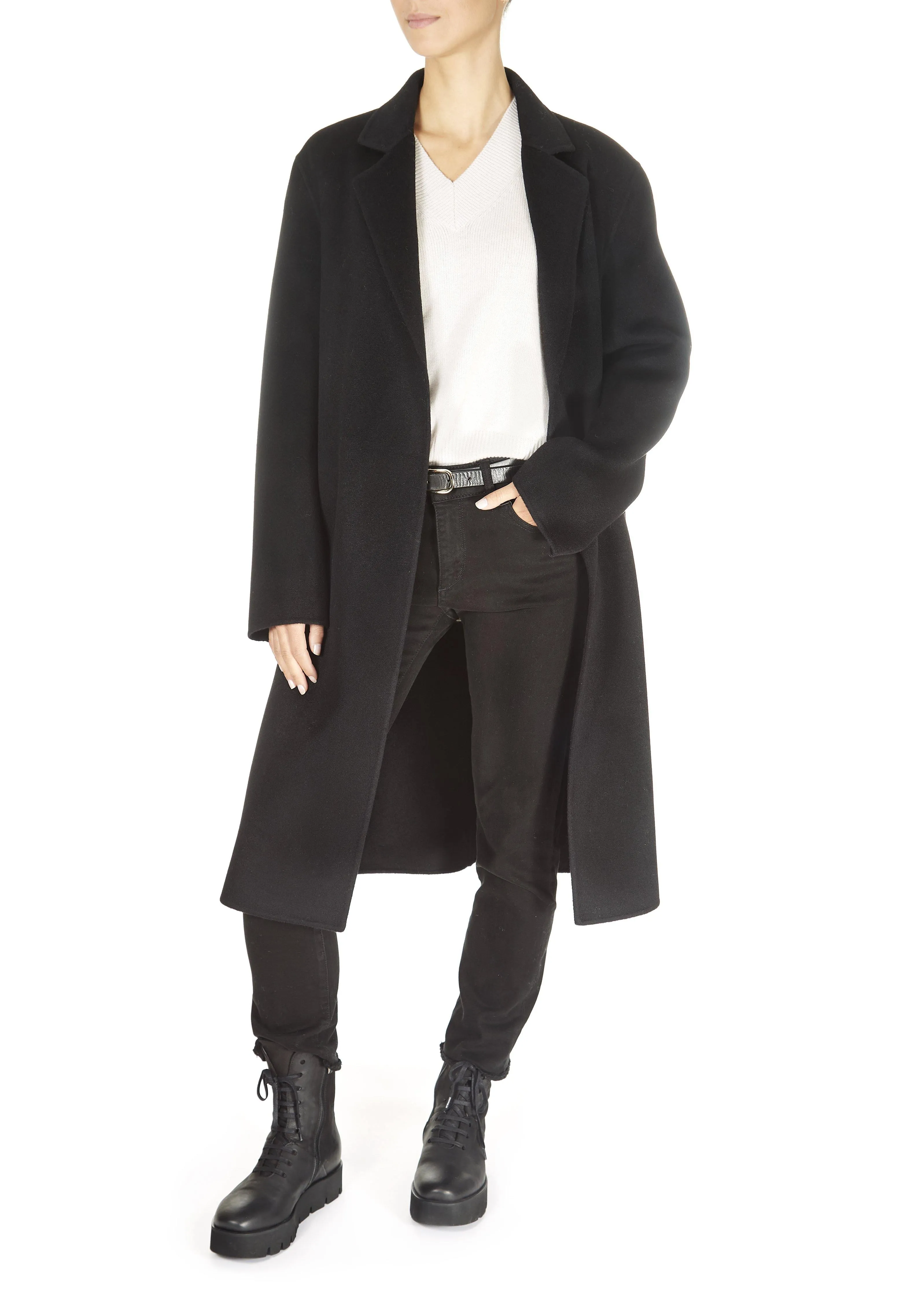 'Maguie' Black Wool Belted Coat