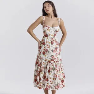 Maxi Print Party Pleated Floral Women Sexy Summer Vintage Dress Dress