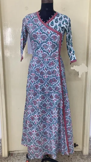 Multicolor Angrakha Style Cotton Gown