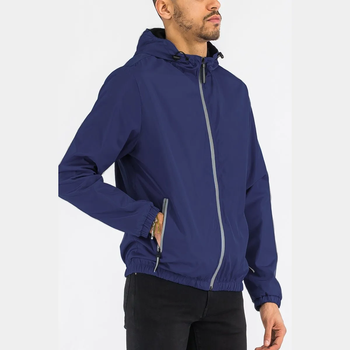 Navy Reflective Zip Windbreaker