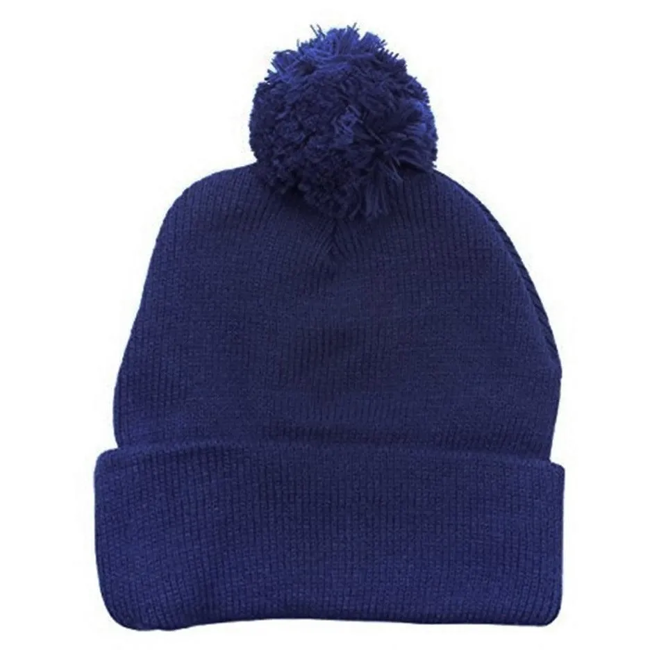 Plain Cuffed Winter Pom Beanie