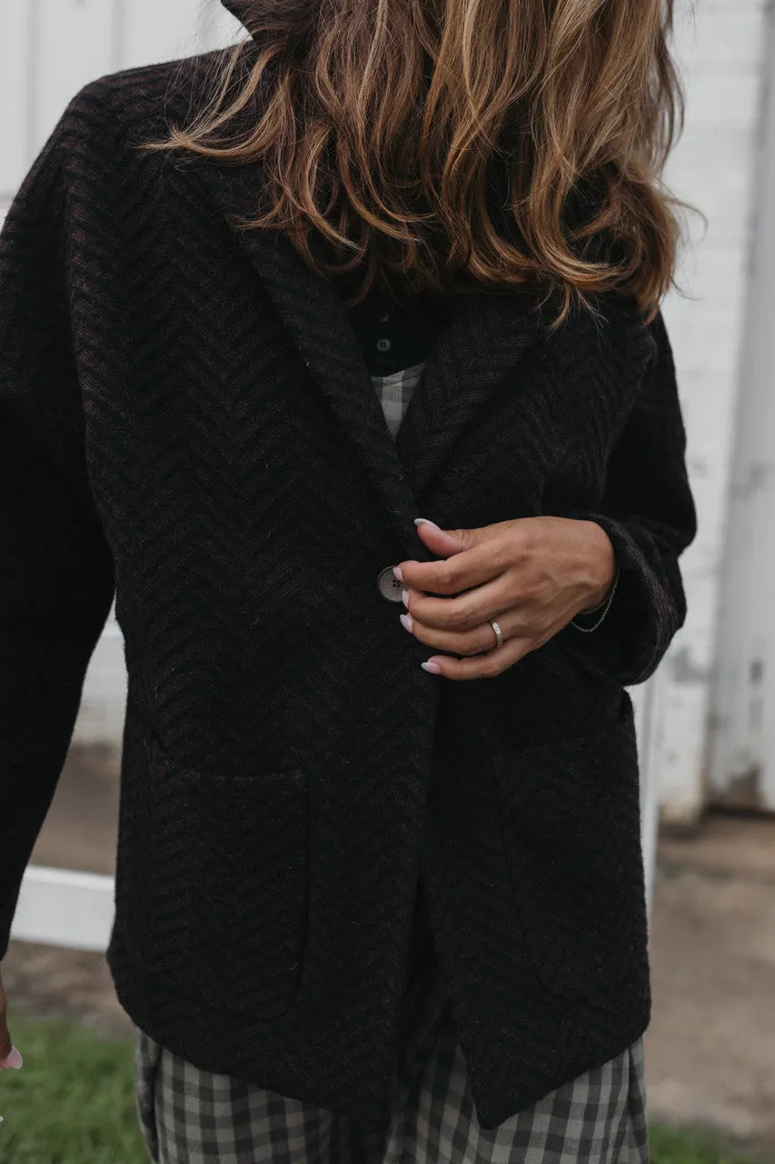 Portuguese Wool Pieper Coat in Black and Brown Herringbone - Pre-Order 12/31