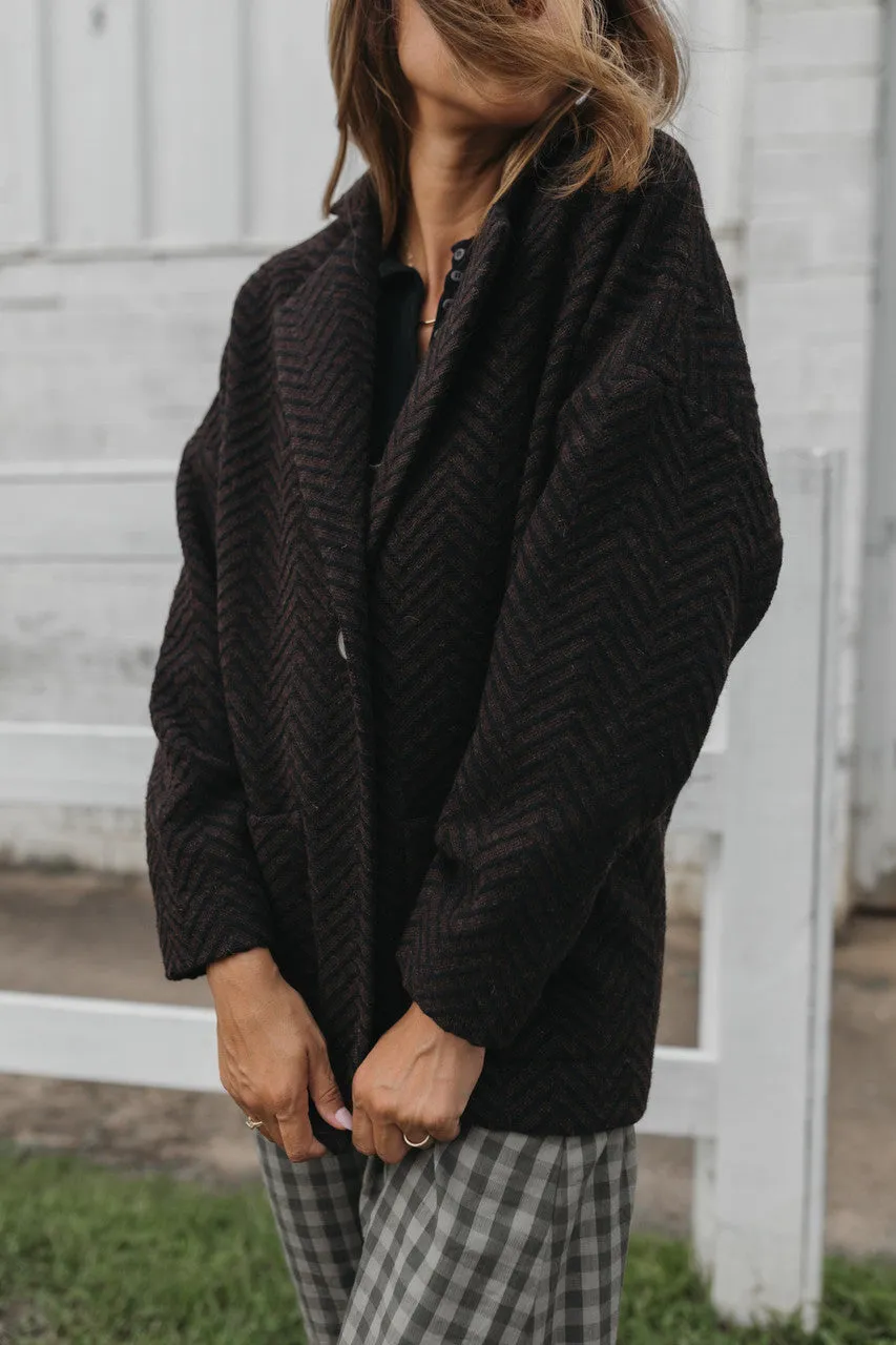 Portuguese Wool Pieper Coat in Black and Brown Herringbone - Pre-Order 12/31