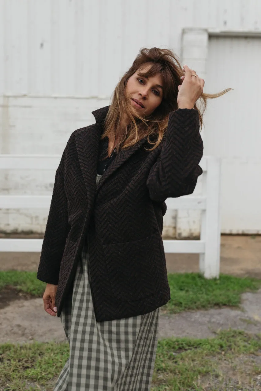 Portuguese Wool Pieper Coat in Black and Brown Herringbone - Pre-Order 12/31