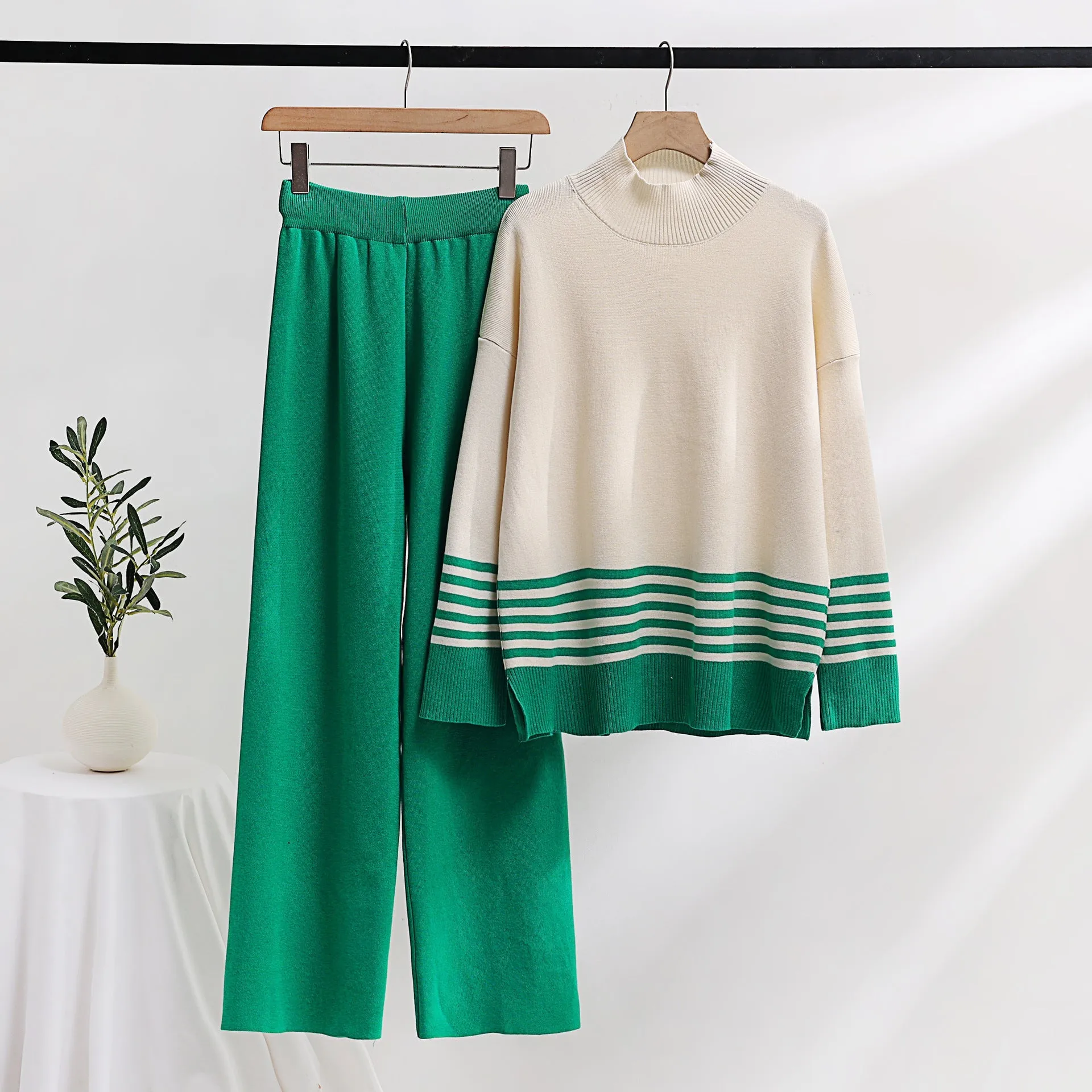 Pre Order:  Stripes Sweater Pants Knit Set