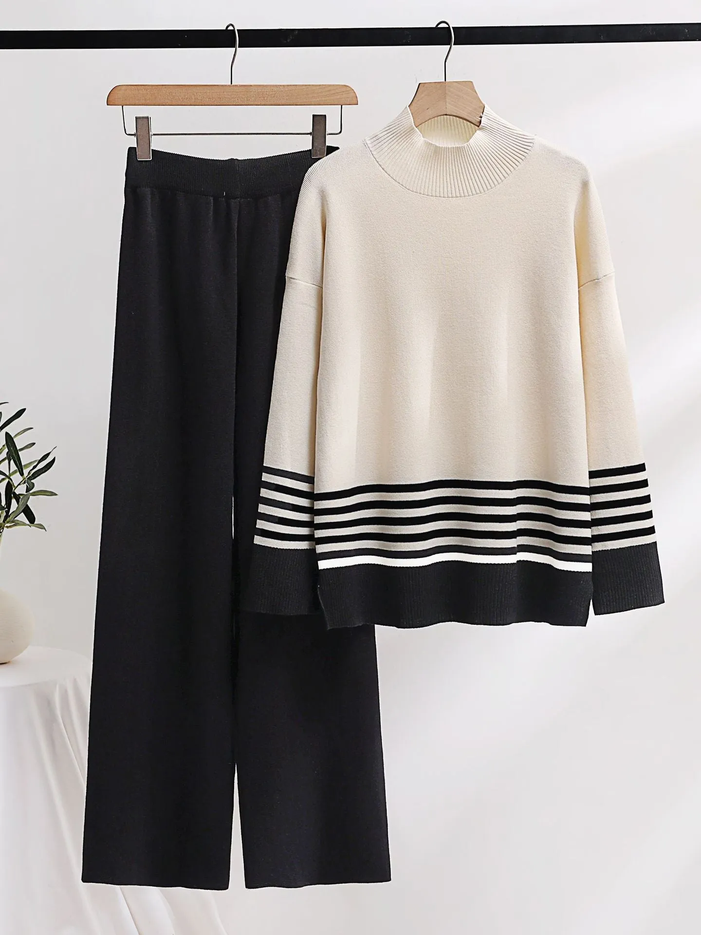 Pre Order:  Stripes Sweater Pants Knit Set