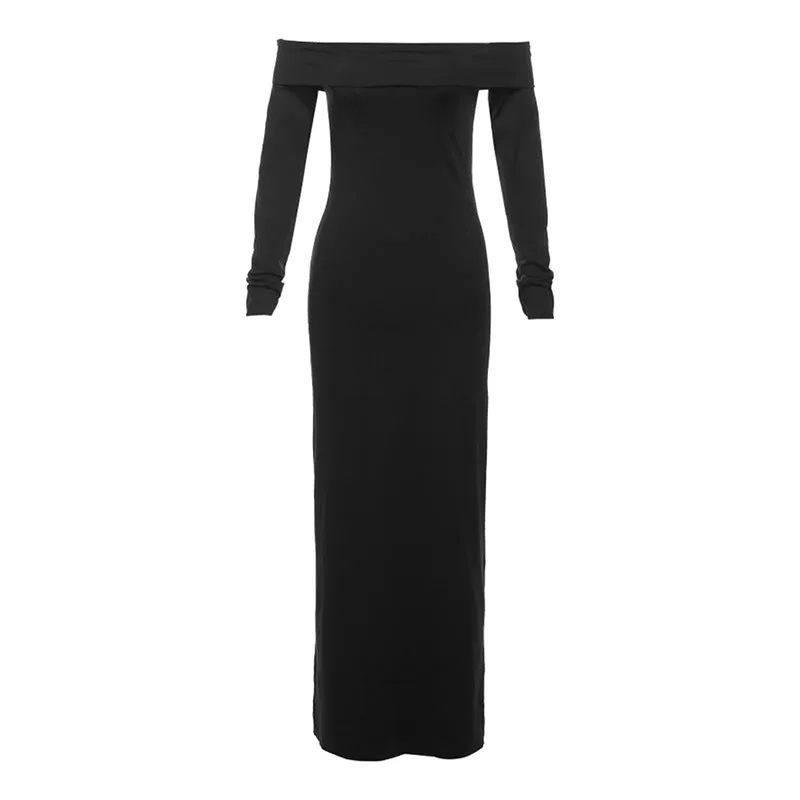 Sexy off Neck Backless Long Sleeves Slim Fit Maxi Dress