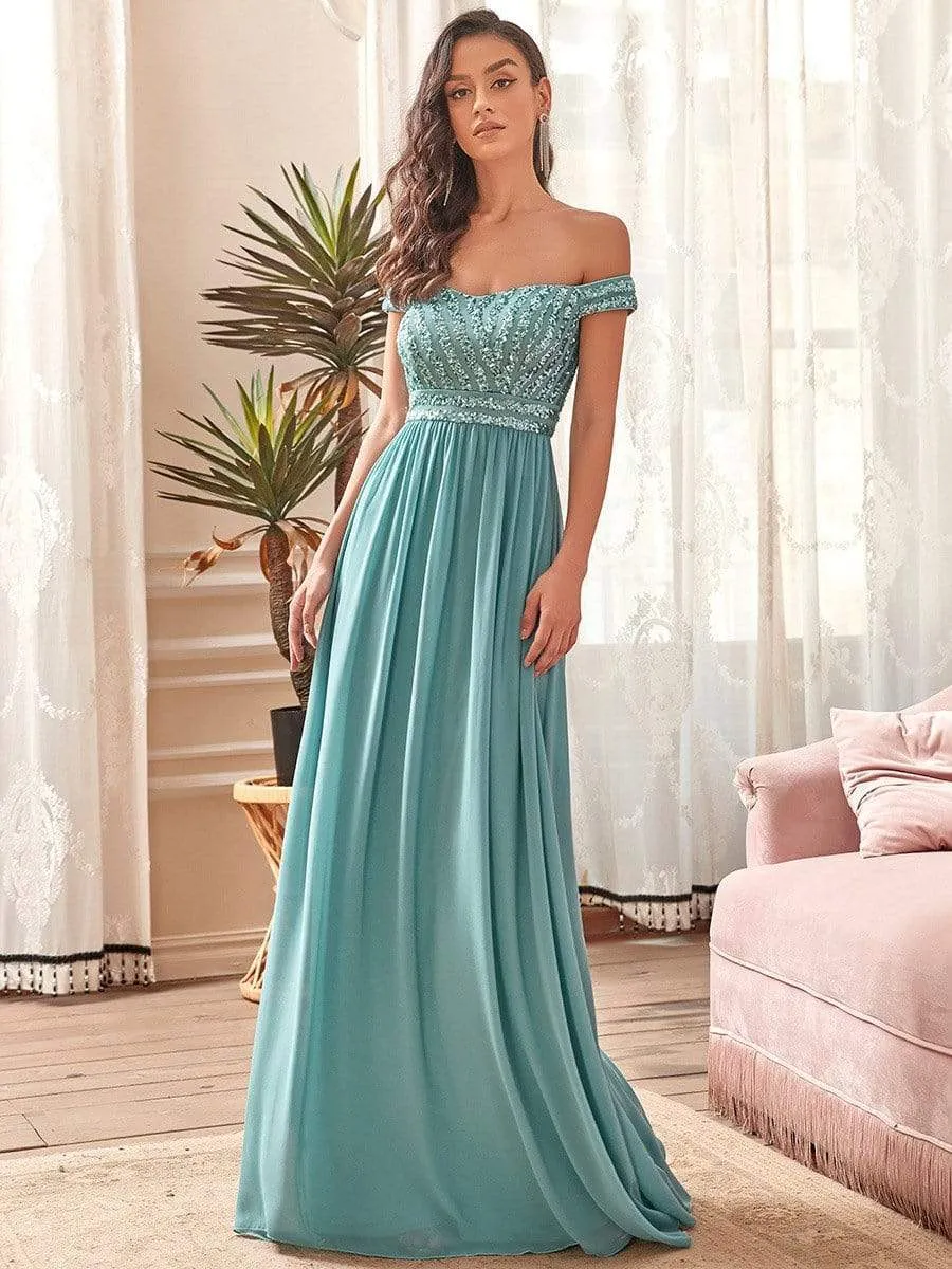 Striped Sequin Sweetheart Floor-Length Evening Dress