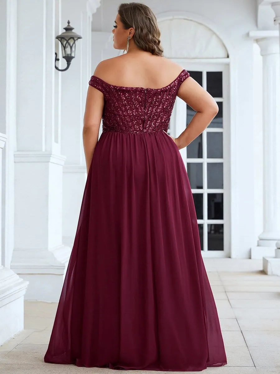 Striped Sequin Sweetheart Floor-Length Evening Dress