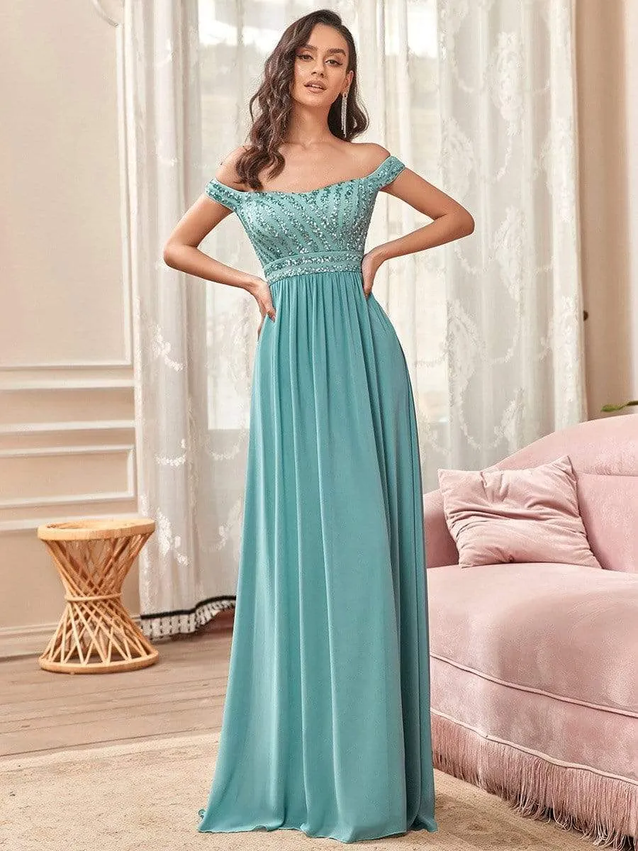 Striped Sequin Sweetheart Floor-Length Evening Dress