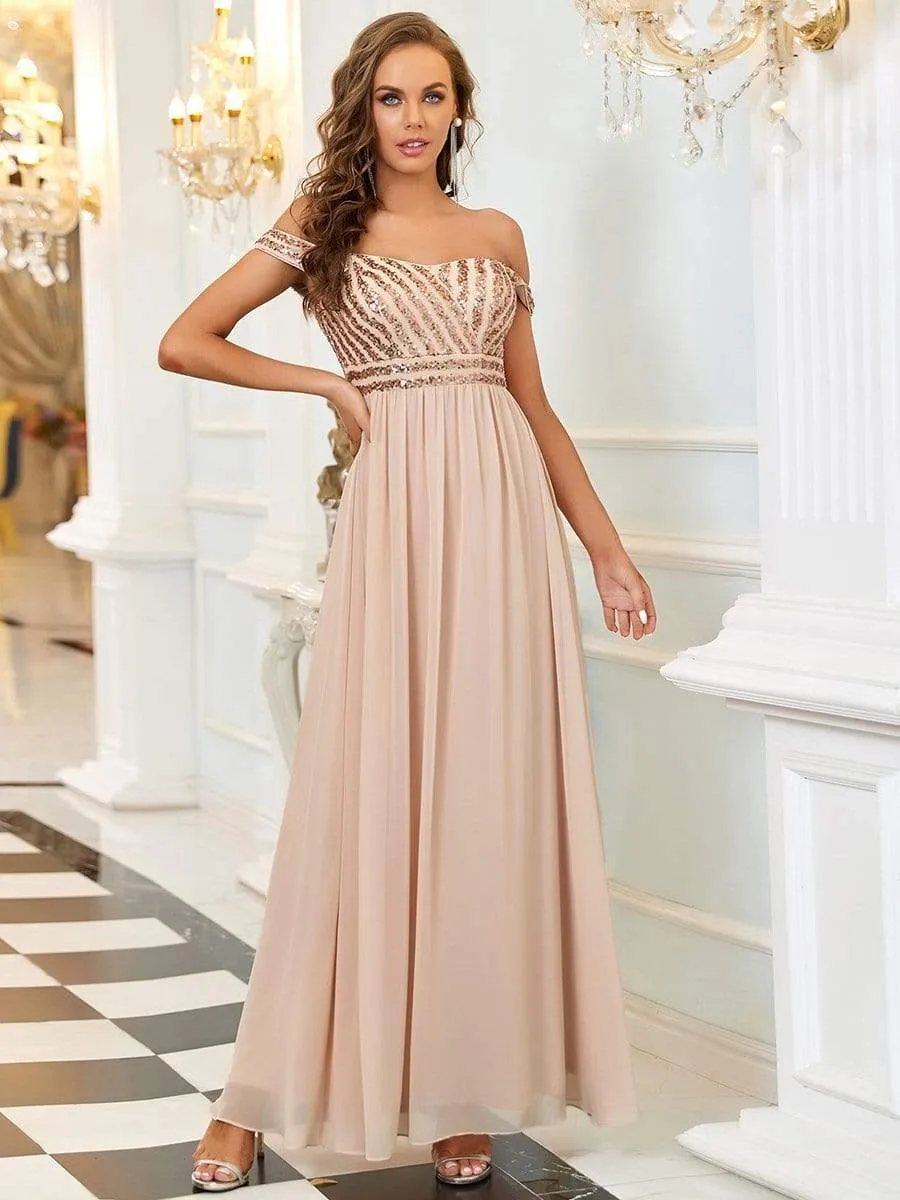 Striped Sequin Sweetheart Floor-Length Evening Dress