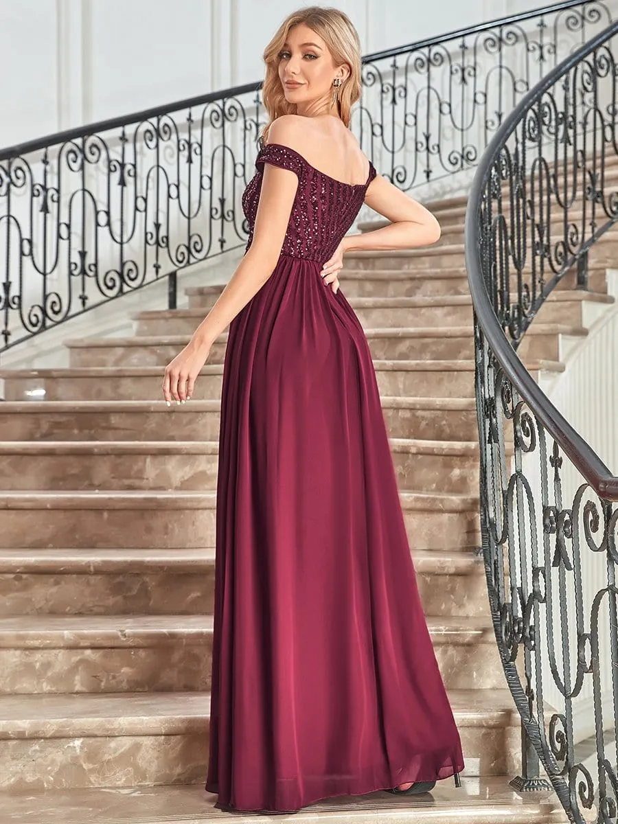 Striped Sequin Sweetheart Floor-Length Evening Dress