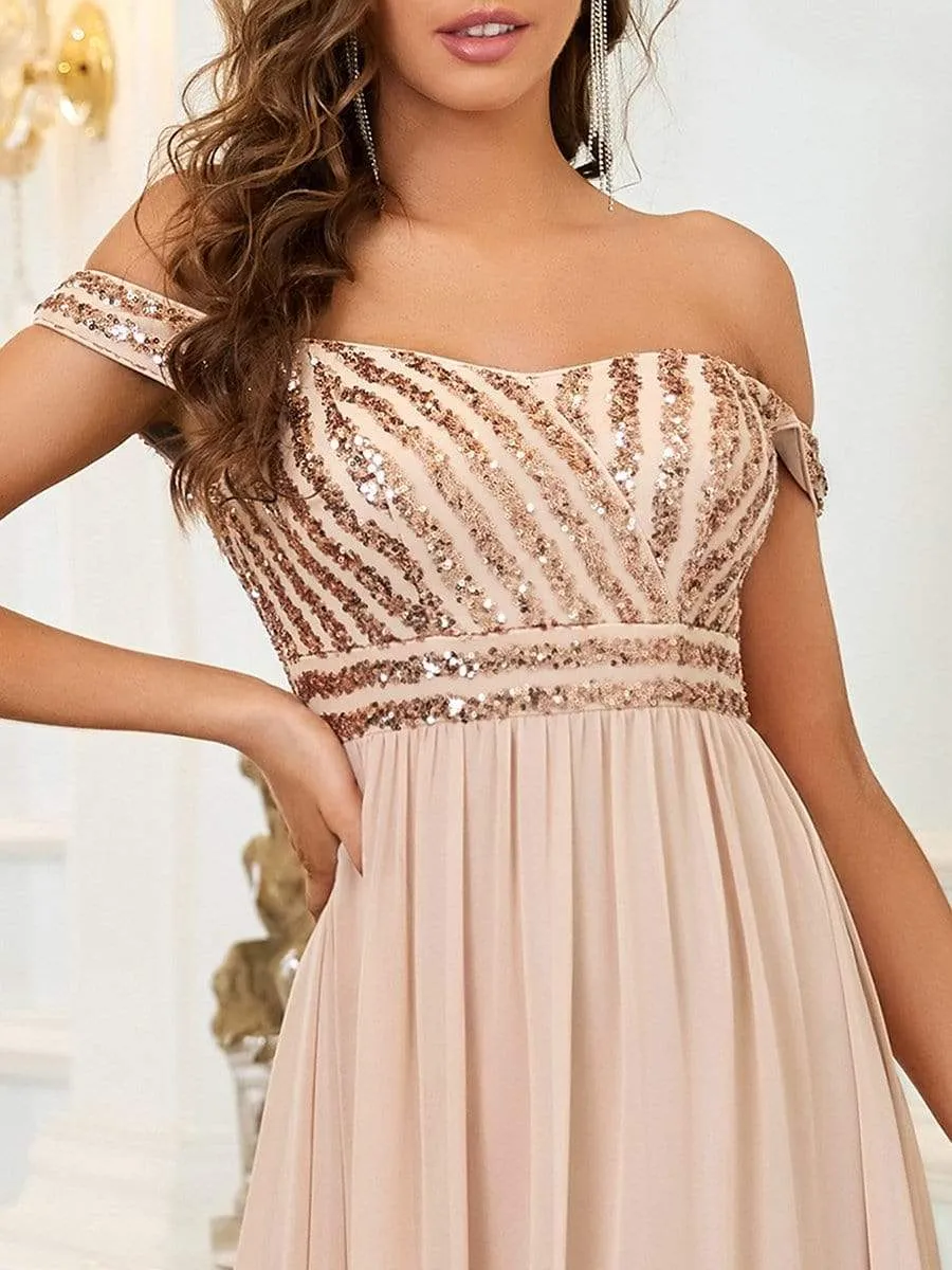 Striped Sequin Sweetheart Floor-Length Evening Dress