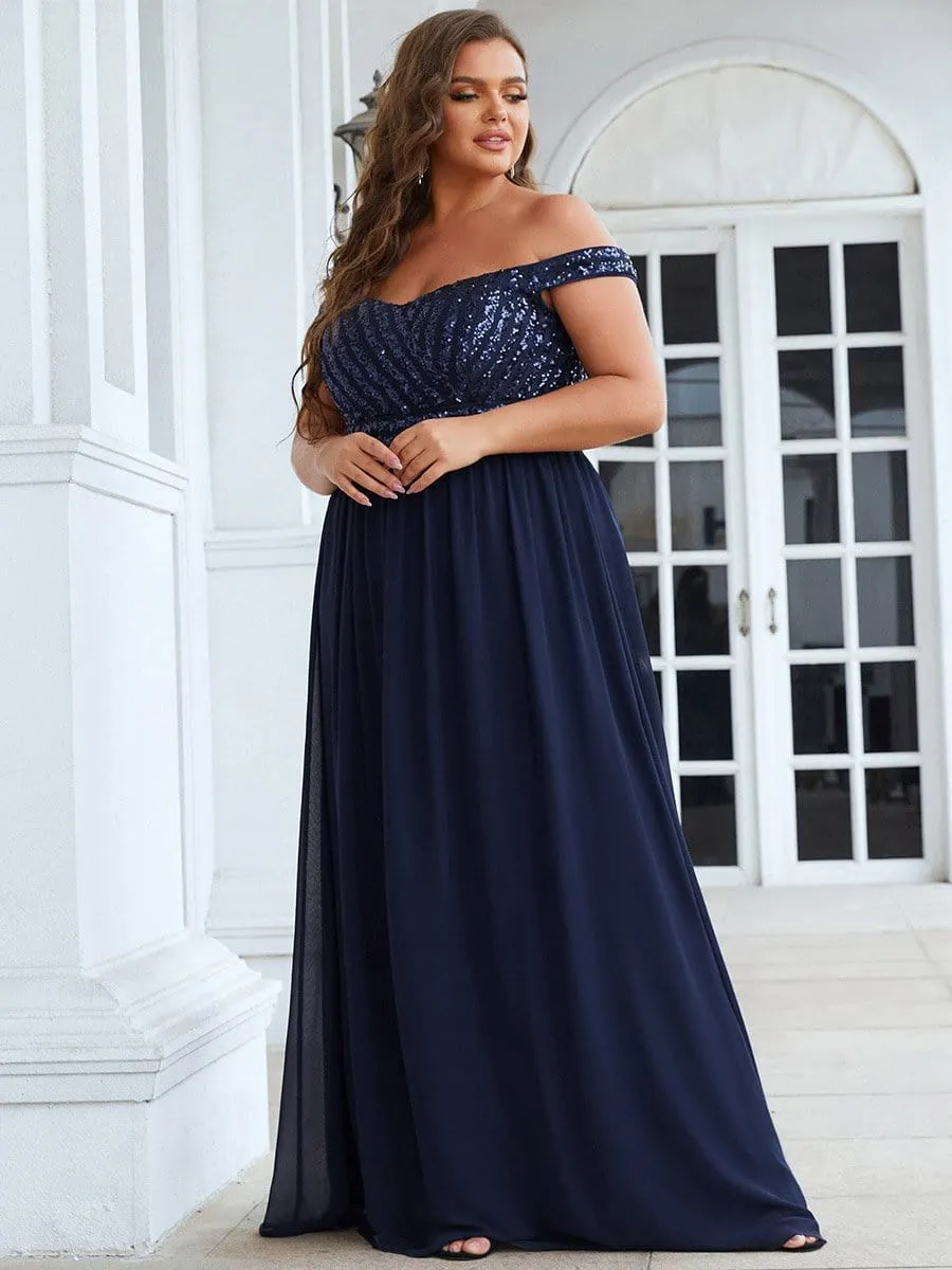 Striped Sequin Sweetheart Floor-Length Evening Dress