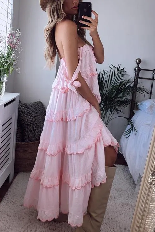 Tiered Bow Tie Slip Maxi Dress