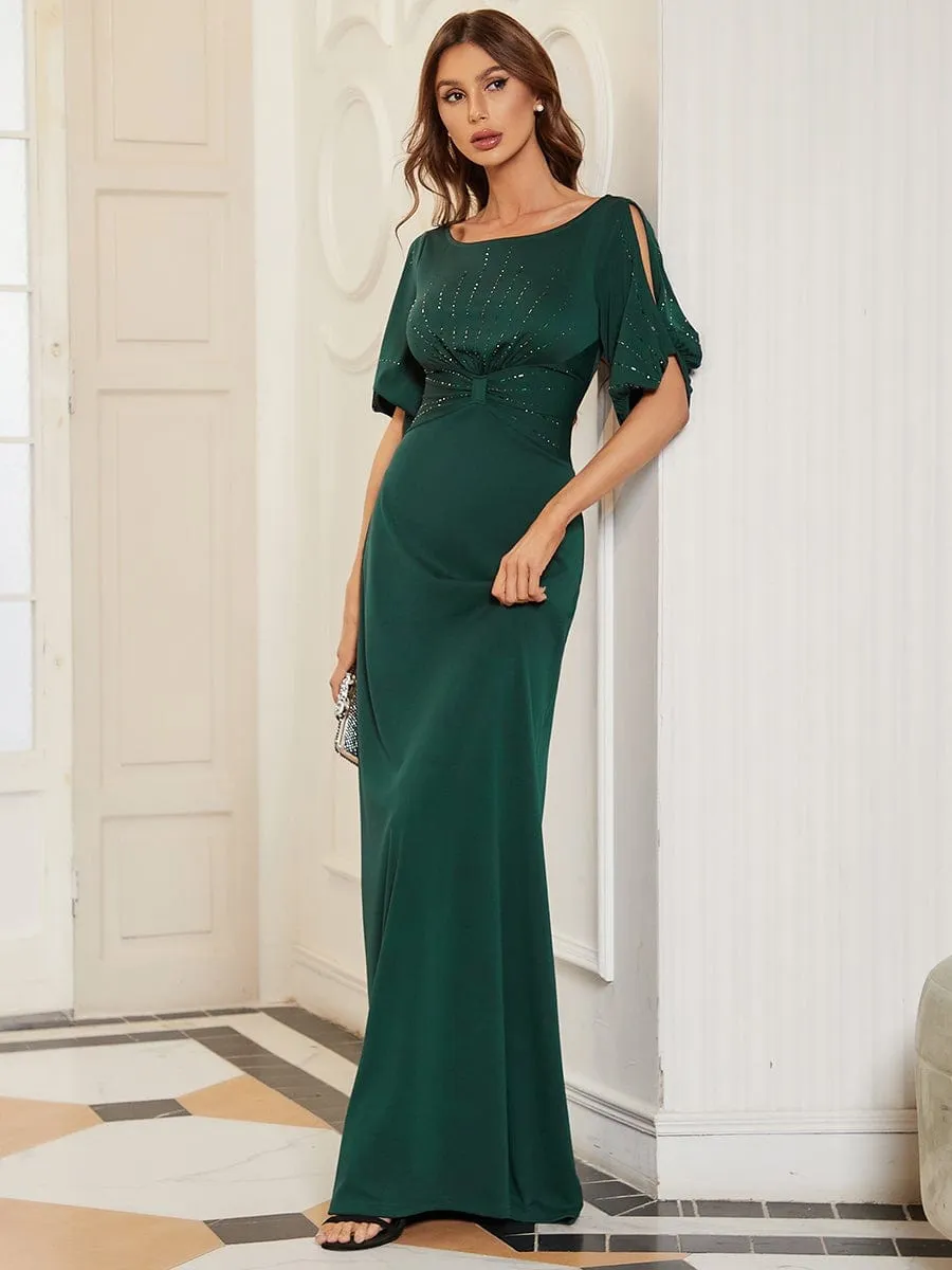 Trendy Round Neck Long Mermaid Evening Dress with Sleeves