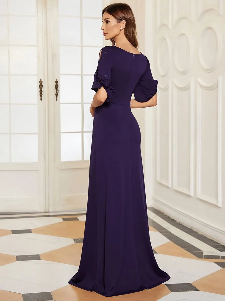 Trendy Round Neck Long Mermaid Evening Dress with Sleeves