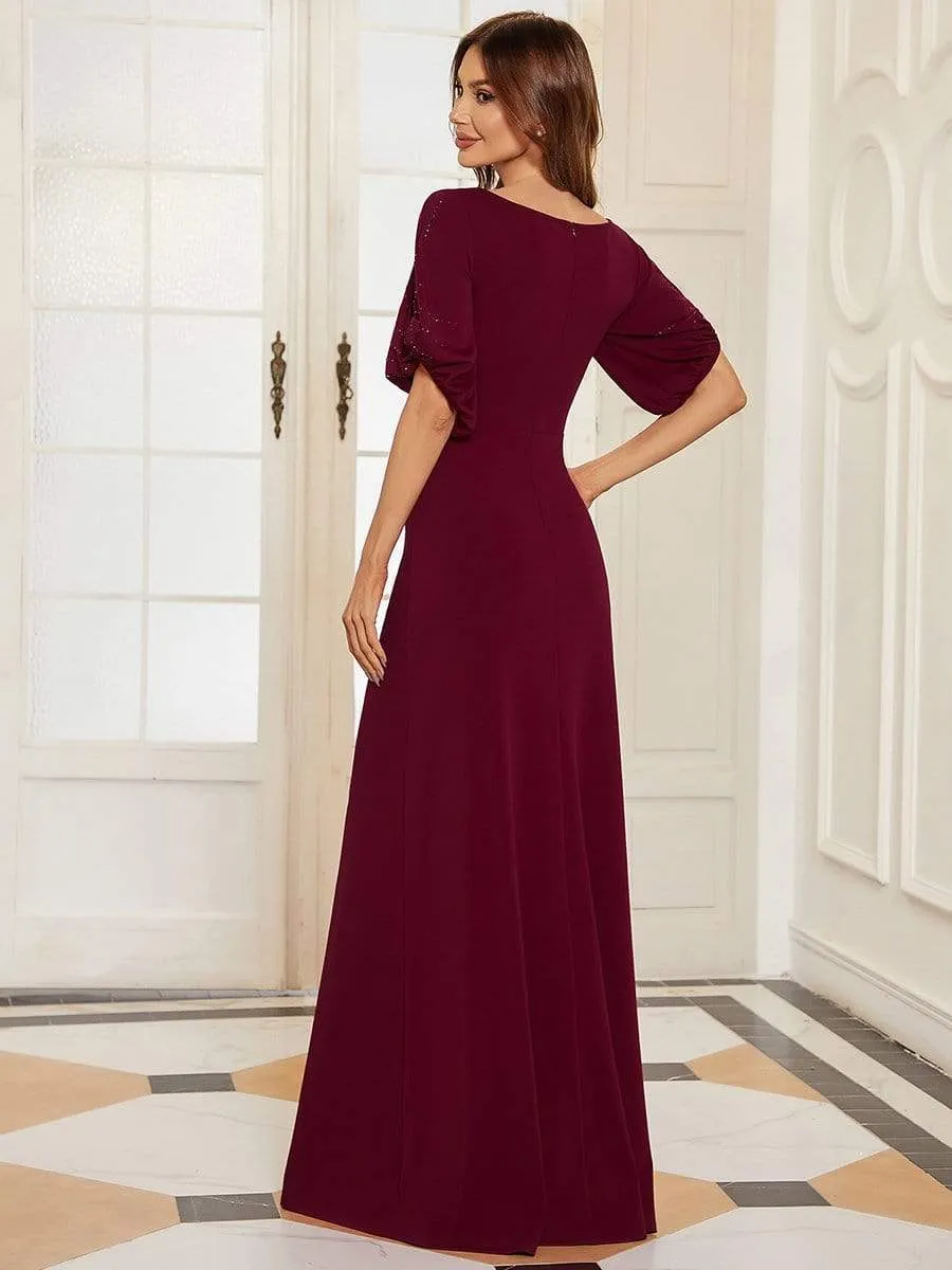 Trendy Round Neck Long Mermaid Evening Dress with Sleeves