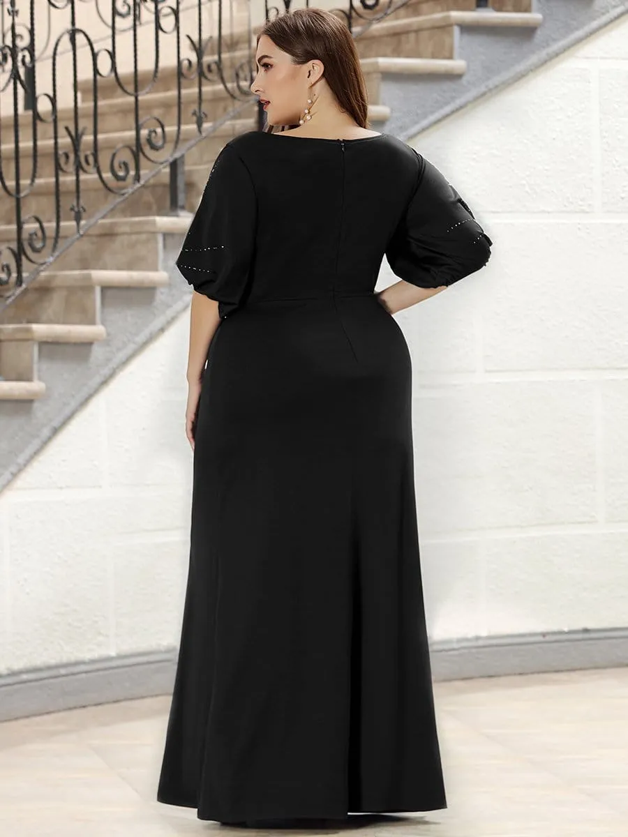 Trendy Round Neck Long Mermaid Evening Dress with Sleeves