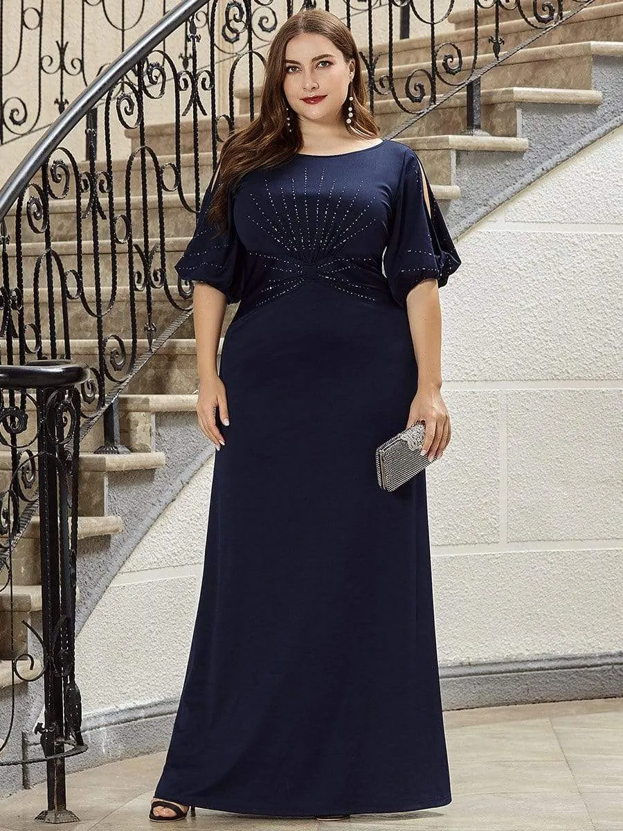 Trendy Round Neck Long Mermaid Evening Dress with Sleeves