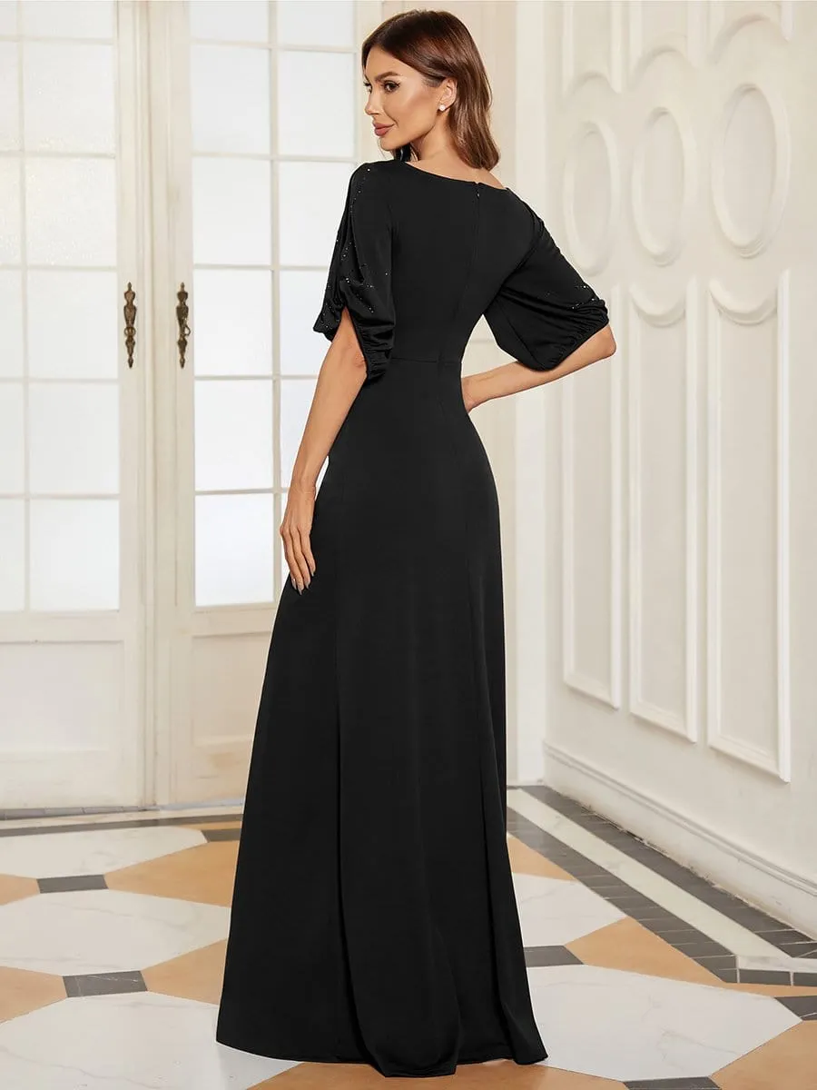 Trendy Round Neck Long Mermaid Evening Dress with Sleeves