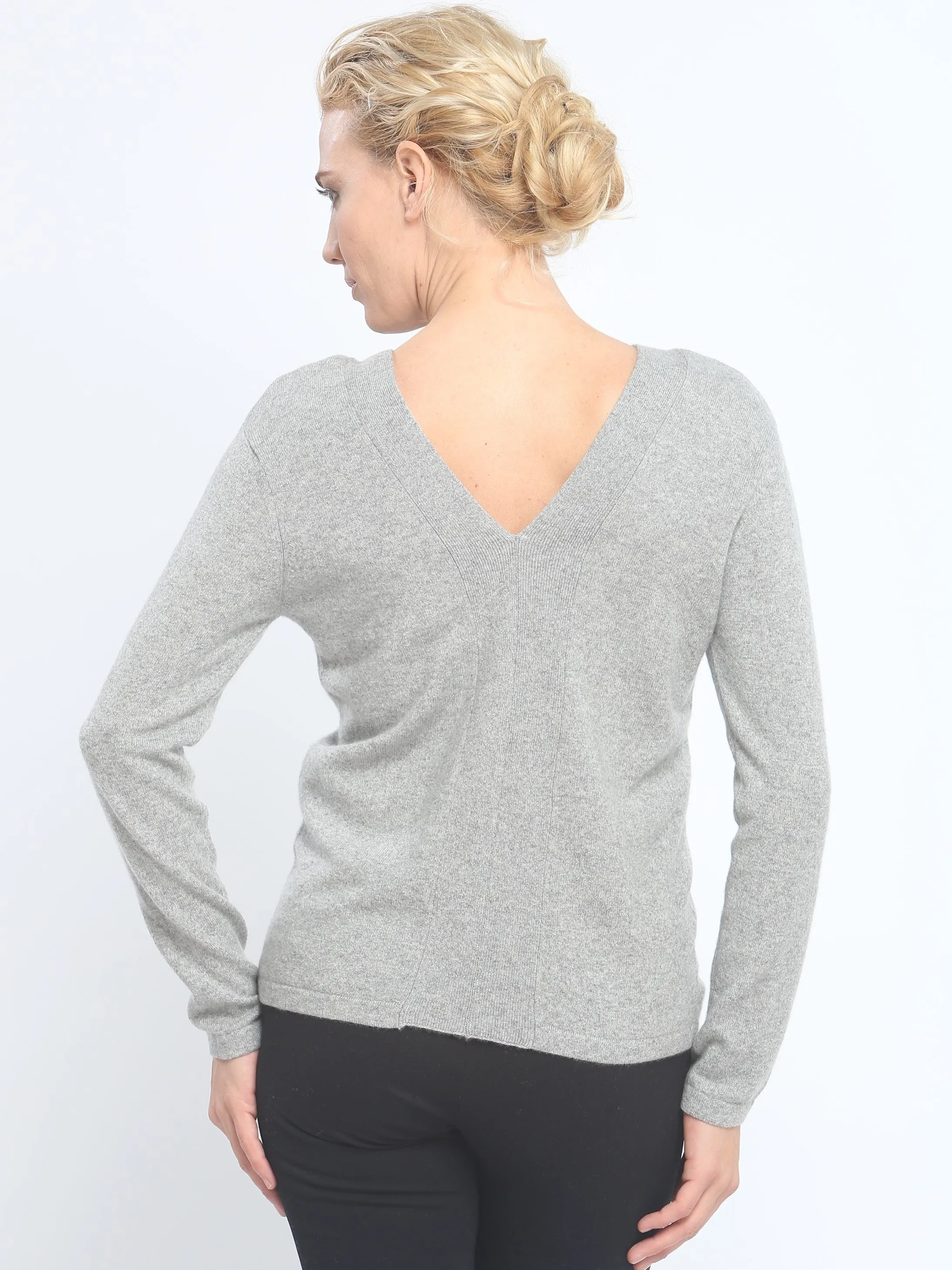 Two-Way Lace Up Detailed V Neck Pullover in Cashmere