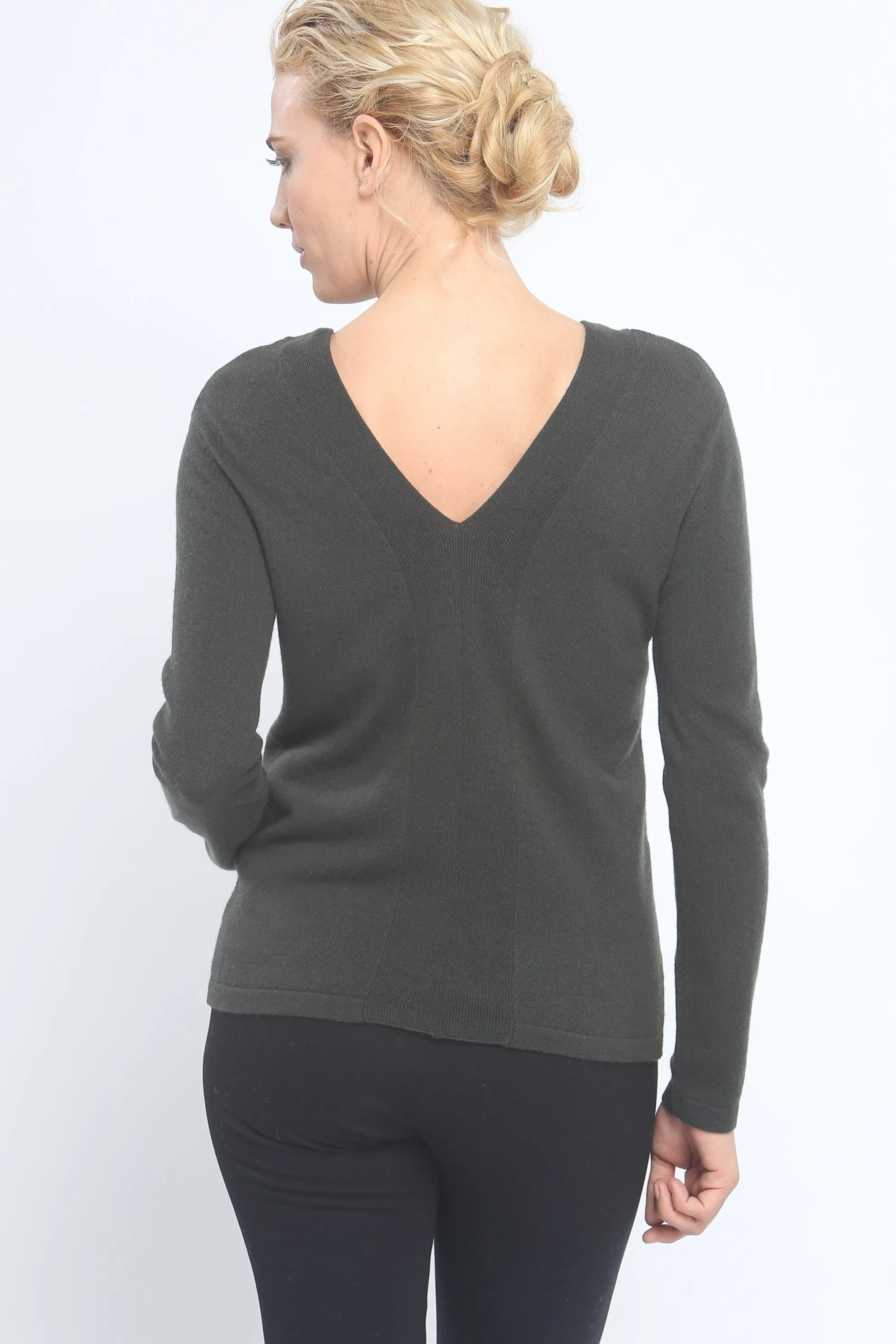 Two-Way Lace Up Detailed V Neck Pullover in Cashmere