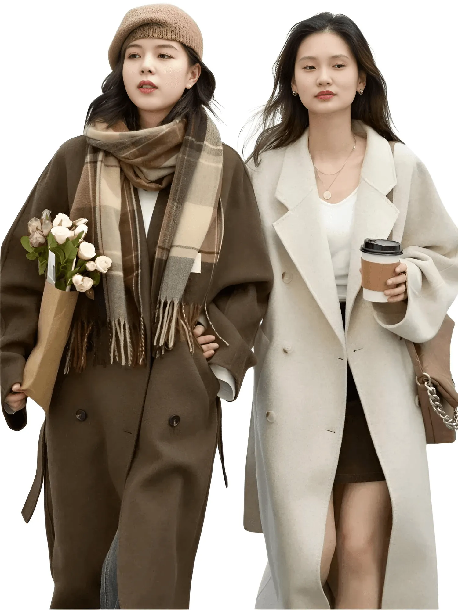 Women's Long Wool Coats Retro Loose Double Breasted Overcoats